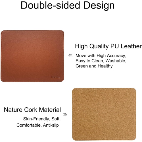 F Leather Mouse Pad - Wood Mouse Pad, Double Side Mouse Pad with Stitched Edge, Waterproof Ultra Thin Mouse Pad for Computers, Laptop, Office & Home,