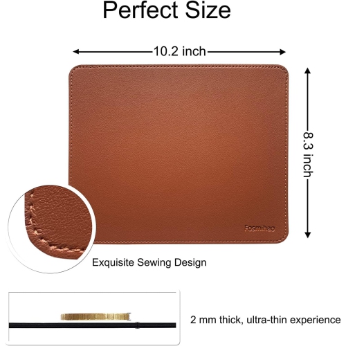 F Leather Mouse Pad - Wood Mouse Pad, Double Side Mouse Pad with Stitched Edge, Waterproof Ultra Thin Mouse Pad for Computers, Laptop, Office & Home,