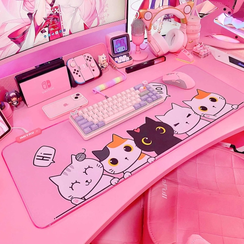 J Pink RGB Gaming Mouse Pad 31.5x12 Inch PC XL Large Extended Glowing Led Light Up Desk Pad Non-Slip Rubber J Base Computer Mouse Pad Cute Mousepad