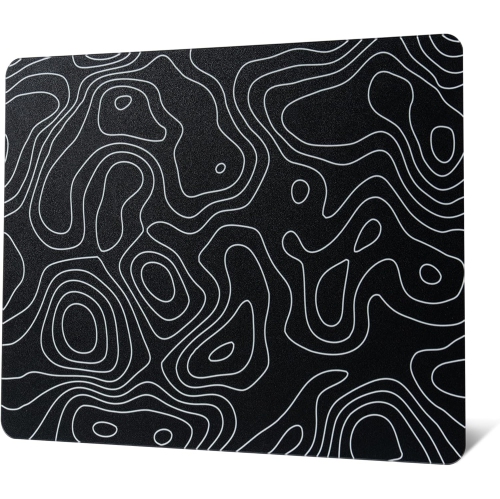 Glass Mousepad for Gaming, Black Topographic Hard Gaming Mouse pad, Professional Large Mouse Mat 410mm*310mm, Special Glass Surface with Improved
