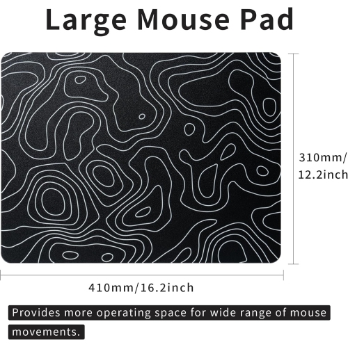 Glass Mousepad for Gaming, Black Topographic Hard Gaming Mouse pad, Professional Large Mouse Mat 410mm*310mm, Special Glass Surface with Improved