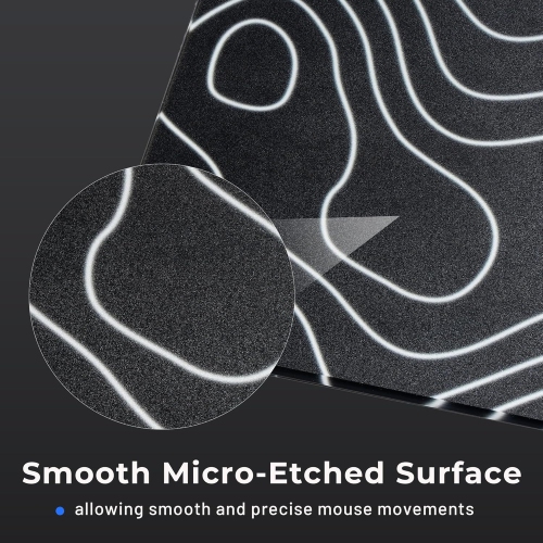 Glass Mousepad for Gaming, Black Topographic Hard Gaming Mouse pad, Professional Large Mouse Mat 410mm*310mm, Special Glass Surface with Improved