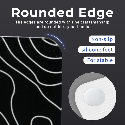 Glass Mousepad for Gaming, Black Topographic Hard Gaming Mouse pad, Professional Large Mouse Mat 410mm*310mm, Special Glass Surface with Improved