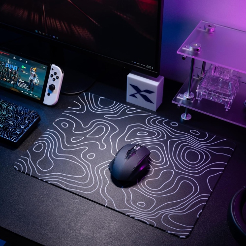 Glass Mousepad for Gaming, Black Topographic Hard Gaming Mouse pad, Professional Large Mouse Mat 410mm*310mm, Special Glass Surface with Improved