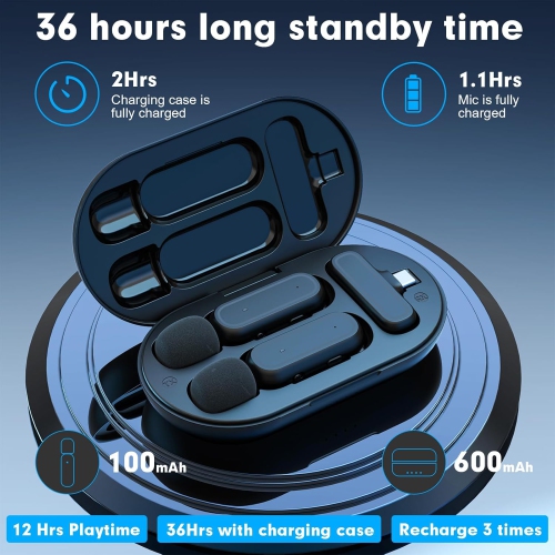 2-Pack Wireless Lavalier Microphone for iPhone iPad Android, Plug-Play Clip on Lapel Mic for Youtuber, Recording,Mini Microphone Included Charging