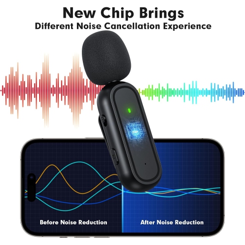 2-Pack Wireless Lavalier Microphone for iPhone iPad Android, Plug-Play Clip on Lapel Mic for Youtuber, Recording,Mini Microphone Included Charging