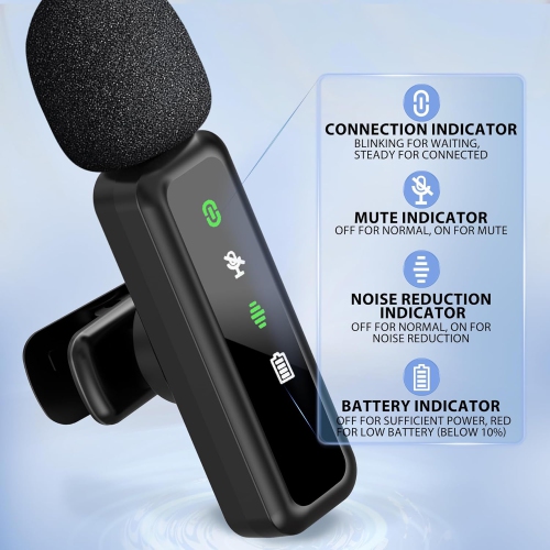 Wireless Lavalier Microphone for iPhone/Android/Camera, 3 in 1 Mini Microphone with Mute/Reverb/Noise Reduction, Lapel Mic for Record Interview,