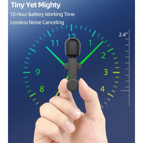 Microphone sans fil pour iPhone iPad Lav Mic Mic 10H Batterie Micro-cravate sans fil Micro-cravate à suppression du bruit Microphone Enregistrement