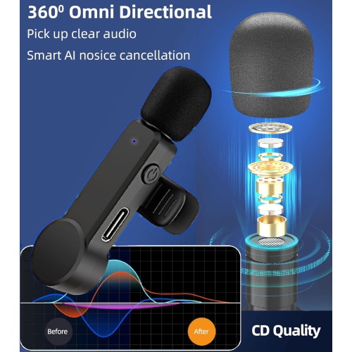 Microphone sans fil pour iPhone iPad Lav Mic Mic 10H Batterie Micro-cravate sans fil Micro-cravate à suppression du bruit Microphone Enregistrement