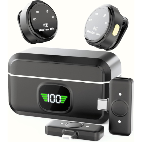 Micro-cravate sans fil pour téléphone mobile/appareil photo/PC/portable avec Lightning/USB-C/prise, enregistrement HD à 360°, idéal pour