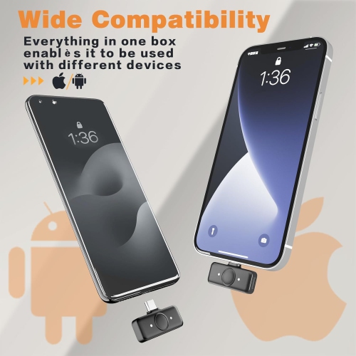 Micro-cravate sans fil pour téléphone mobile/appareil photo/PC/portable avec Lightning/USB-C/prise, enregistrement HD à 360°, idéal pour