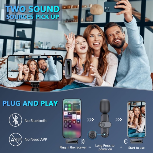 Micro-cravate sans fil USB-C pour iPhone 15-16/téléphone Android, mini microphone pour enregistrement vidéo, micro-cravate à pince pour YouTube,