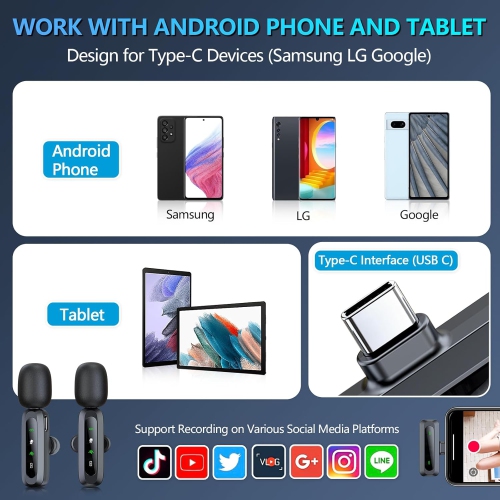Micro-cravate sans fil USB-C pour iPhone 15-16/téléphone Android, mini microphone pour enregistrement vidéo, micro-cravate à pince pour YouTube,