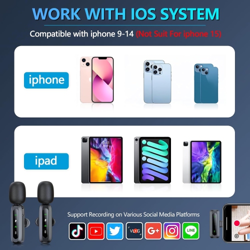 Micro-cravate sans fil USB-C pour iPhone 15-16/téléphone Android, mini microphone pour enregistrement vidéo, micro-cravate à pince pour YouTube,