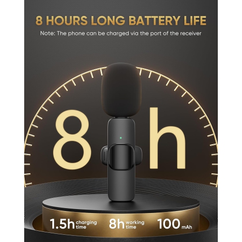 Wireless Lavalier Microphone Compatible with iPhone/iPad/Android Phone/Laptop, Plug-Play Lapel Clip-On Mic with Noise Reduction for Video