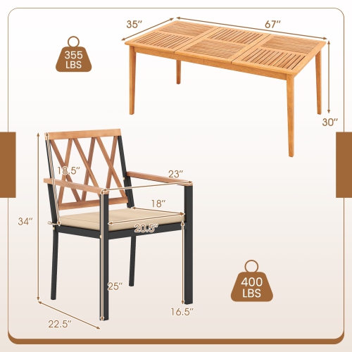 Outdoor 7-Piece Acacia Wood Dining Set with Chairs and Table with Umbrella Hole