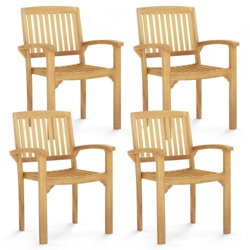 SLICKBLUE  Set Of 4 Outdoor Patio Chairs With Slatted And Curved Seats for Garden Or Deck