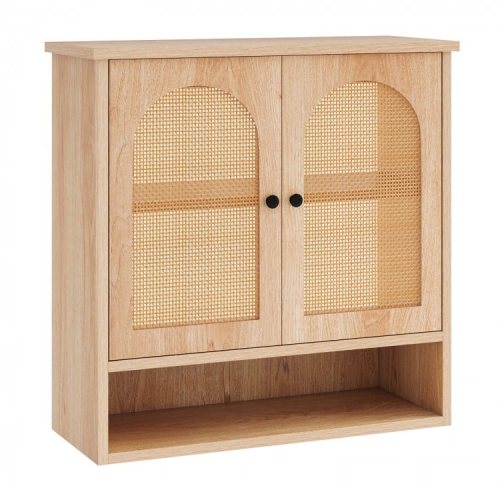 SLICKBLUE  Wall-Mounted Bathroom Cabinet With Adjustable Shelves And Rattan-Style Doors