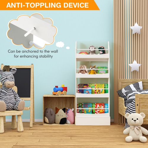 4-Tier Bookshelf with 2 Anti-Tip Kits, Storage Rack for Books, Files, Magazines