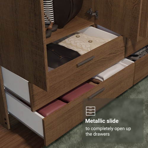 Madesa 6 Doors 6 Drawers Storage Cabinet Wardrobe with Shelves and Hanging Space 94 Inch Wooden Armoire Closet Organization Unit for Bedroom and