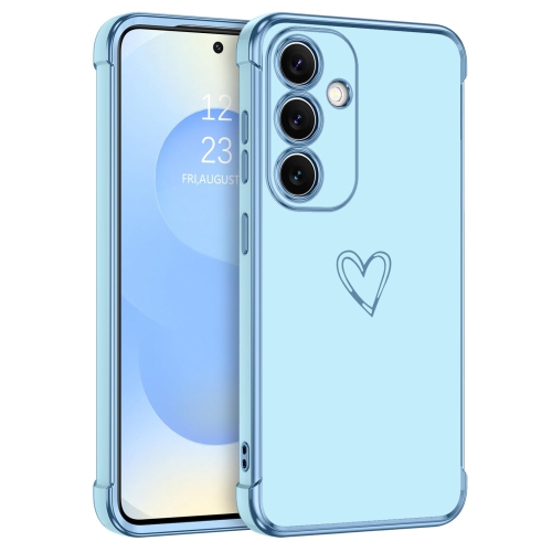 Case for Samsung Galaxy S25 Cute Heart Pattern Plating Cover for Women Girls Soft TPU with Camera & 4 Corners Shockproof Protection Slim Phone Case