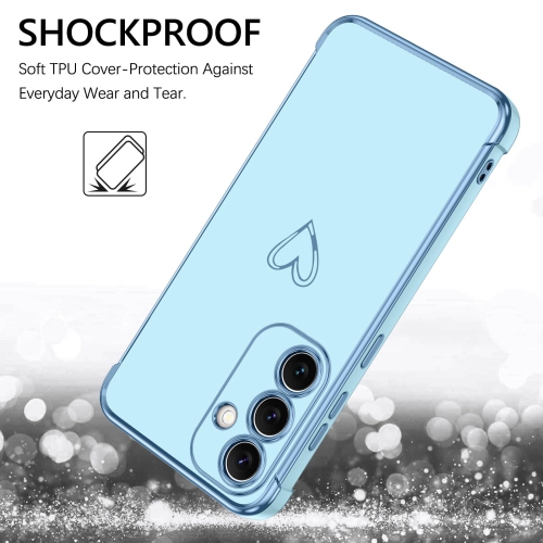 Case for Samsung Galaxy S25 Cute Heart Pattern Plating Cover for Women Girls Soft TPU with Camera & 4 Corners Shockproof Protection Slim Phone Case
