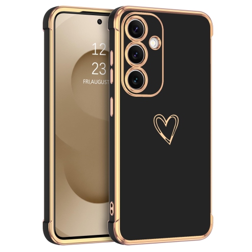 Pour Samsung S25 Étui Galaxy S25 Étui Plaqué Cover Cute Heart Pattern Soft TPU avec appareil photo et 4 coins Étui de téléphone mince antichoc pour