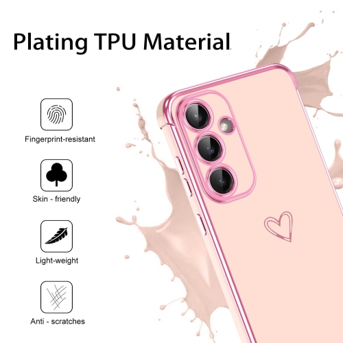 Case for Samsung Galaxy S25 Cute Heart Pattern Plating Cover for Women Girls Soft TPU with Camera & 4 Corners Shockproof Protection Slim Phone Case
