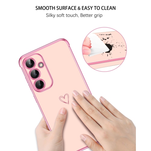 Case for Samsung Galaxy S25 Cute Heart Pattern Plating Cover for Women Girls Soft TPU with Camera & 4 Corners Shockproof Protection Slim Phone Case