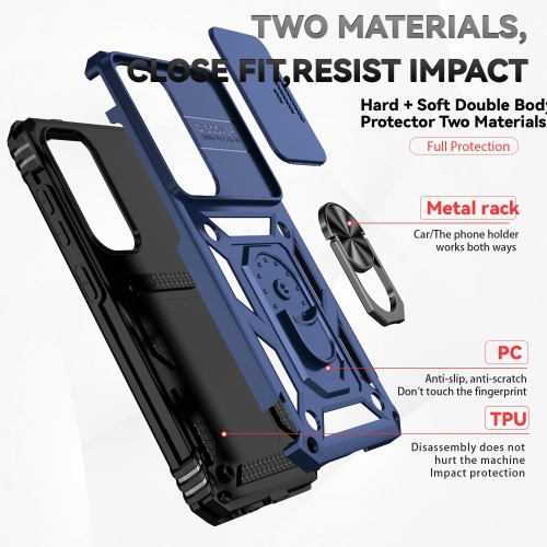 for Samsung Galaxy S25 S24 Case - Includes 2 Tempered Protective Films with Sliding Window Camera Protection and Phone Holder - Blue