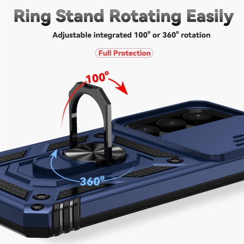 for Samsung Galaxy S25 S24 Case - Includes 2 Tempered Protective Films with Sliding Window Camera Protection and Phone Holder - Blue