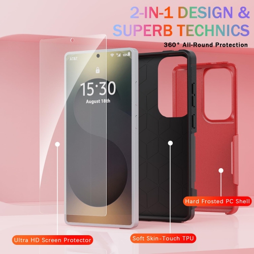 Samsung Galaxy S25 Ultra Case, with 1x Tempered Glass Screen Protector, Heavy Duty 360° Full Body Shockproof and Drop-Proof, Soft TPU & Hard PC