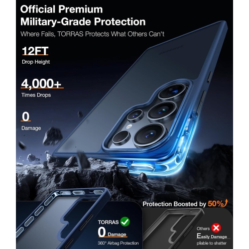 Shockproof for Samsung Galaxy S25 Ultra Case, 12FT Military-Grade Protection, Matte Translucent Slim Case for Samsung S25 Ultra Case, Blue, Thin,