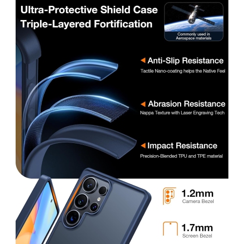 Shockproof for Samsung Galaxy S25 Ultra Case, 12FT Military-Grade Protection, Matte Translucent Slim Case for Samsung S25 Ultra Case, Blue, Thin,