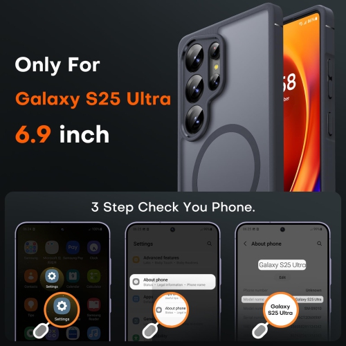 for Samsung Galaxy S25 Ultra Case Magnetic,Upgraded Full Camera Protection Military Drop Protection Matte Back Cover for S25 Ultra, Black