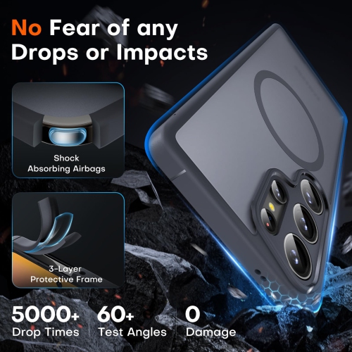 for Samsung Galaxy S25 Ultra Case Magnetic,Upgraded Full Camera Protection Military Drop Protection Matte Back Cover for S25 Ultra, Black