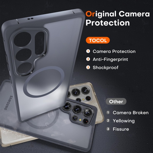 for Samsung Galaxy S25 Ultra Case Magnetic,Upgraded Full Camera Protection Military Drop Protection Matte Back Cover for S25 Ultra, Black