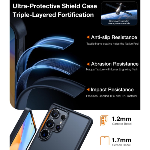 Shockproof for Samsung Galaxy S25 Ultra Case, 12FT Military-Grade Protection, Matte Translucent Slim Case for Samsung S25 Ultra Case, Black, Thin,