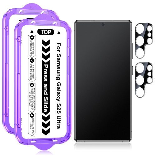 HLD  2 Pack Matte Glass for Samsung Galaxy S25 Ultra Screen Protector, 9H Tempered Glass Film With 2 PCs Camera Lens Screen Protector, 2025-6.8 Inch