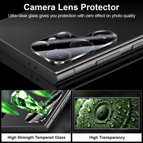2+2 Pack for Samsung Galaxy S25 Ultra Privacy Screen Protector, 2 PCS PET S25 Ultra Anti Spy Film + 2 PCS Camera Lens Protector, Fingerprint ID