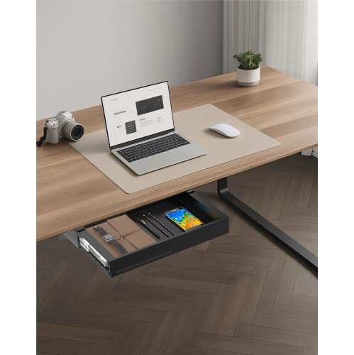 Under Desk Storage Drawer – Ultra Slim Pull-Out Organizer for Regular or Sit-Stand Standing Desks, Black