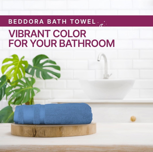 Serviettes de bain 100 % coton Beddora Premium, 27 x 54&nbsp;po, très douces, très absorbantes et séchage rapide - Bleu marine
