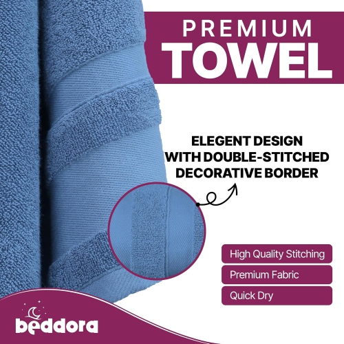Serviettes de bain 100 % coton Beddora Premium, 27 x 54&nbsp;po, très douces, très absorbantes et séchage rapide - Bleu marine