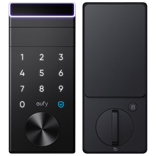 Serrure intelligente Wi-Fi à détection des veines de la paume FamiLock E35 d'eufy avec pavé numérique et clé - Noir