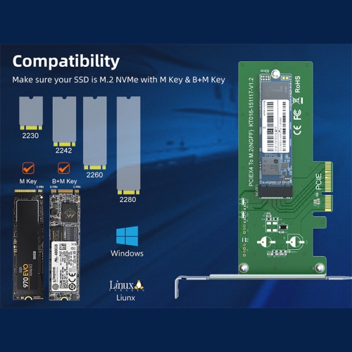 MAIWO KT016 M.2 NVMe SSD to PCI-Express 3.0 Adapter, Converter Expansion Card with low profile bracket