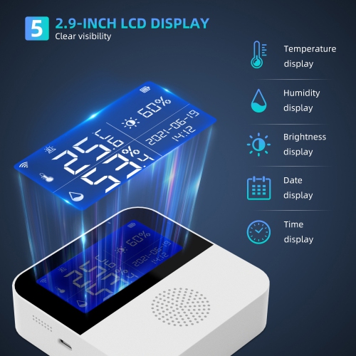 Capteur de température et d'humidité Wi-Fi intelligent avec affichage LCD de rétroéclairage Thermomètre intérieur Hygromètre, Moniteur de température