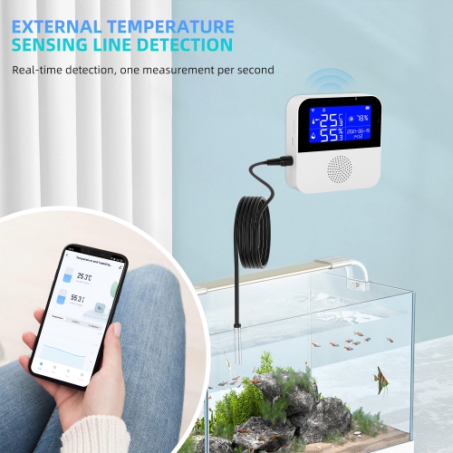 Capteur de température et d'humidité Wi-Fi intelligent avec affichage LCD de rétroéclairage Thermomètre intérieur Hygromètre, Moniteur de température