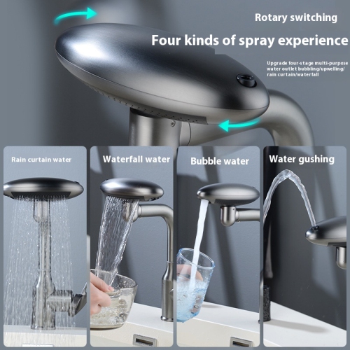 Bathroom Sink Faucet with 4 Water Outlet Modes, Modern 360°Rotatable Bar Tap with Two Water Supply Pipes(80CM Supply Pipes)