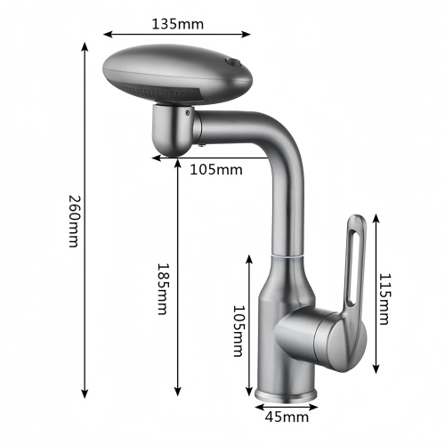 Bathroom Sink Faucet with 4 Water Outlet Modes, Modern 360°Rotatable Bar Tap with Two Water Supply Pipes(80CM Supply Pipes)