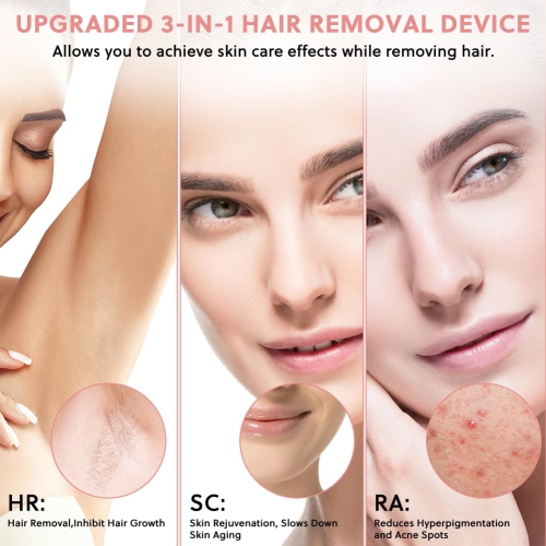 Épilateur laser IPL, épilateur laser 3 en 1 avec mode HR/SC/RA, lumière pulsée Power Epilator avec 9 niveaux, épilation laser pour tout le corps